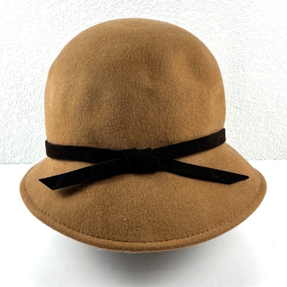 Currency by Helen Welsh Accessories - Currency by Helen Welsh Cloche Hat Womens OS Brown Wool Felt Italy Bow Flapper
